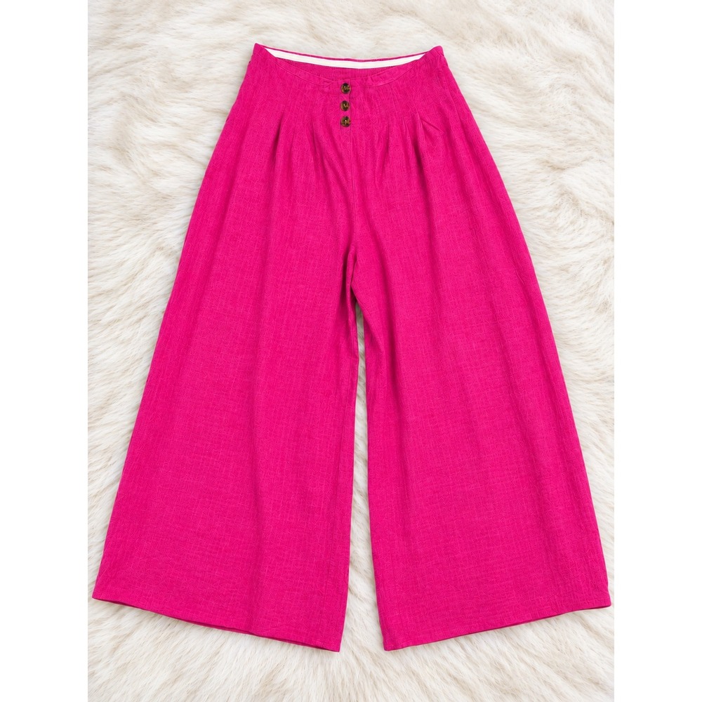 Sienna Sky Magenta Pink Wide Leg Gaucho Pants Rayon Linen Blend Large